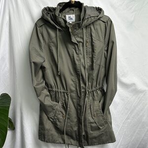 Women's Olive Utility Hooded Drawstring Jacket